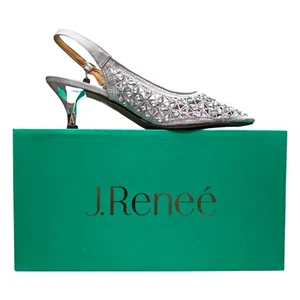 J Renee Diyara Rhinestones Pumps Womens Silver Metallic Slingback Point Toe Sz 7 - Picture 1 of 13