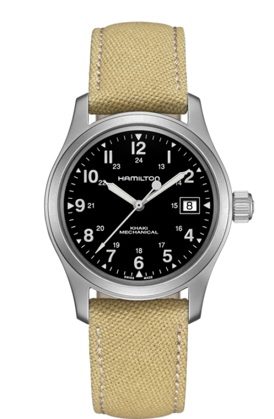 New Hamilton Khaki Field Mechanical Black Dial Canvas Band Men's Watch H69439933 - Imagem 1 de 1