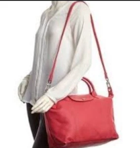 NWT Longchamp $599 Medium Le Pliage Leather Handle Tote Rose Pink - Picture 1 of 14