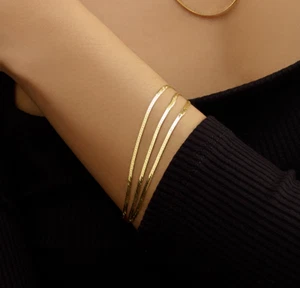 5.5mm Multi-Strand Herringbone Chain Bracelet 14K Real Yellow Gold 7" - Picture 1 of 5