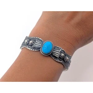 Navajo Armreif Armband Handarbeit Indianer Türkis Silber Gr. 6,5 - Bild 1 von 10