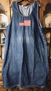 Abito Maxi Maglione Vintage Denim 3X Bandiera Ricamata USA Patriottica Insegnante Modesto - Foto 1 di 19
