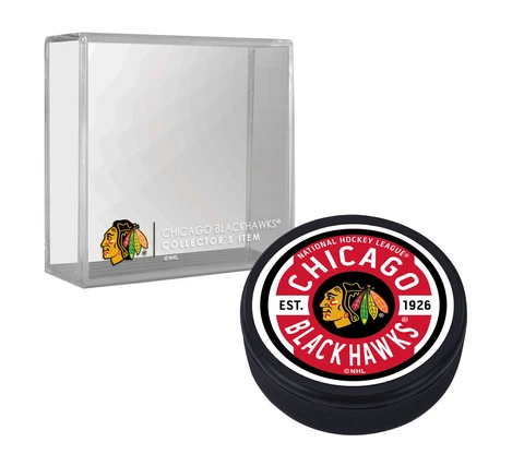 Chicago Blackhawks 3D Textured "Raised Letters" Hockey Puck Est 1926 w/Team Case Cover