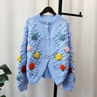 Lady 3D Flower Cardigan Sweater Loose Kint Coat Thick Top Long Sleeve Sweater