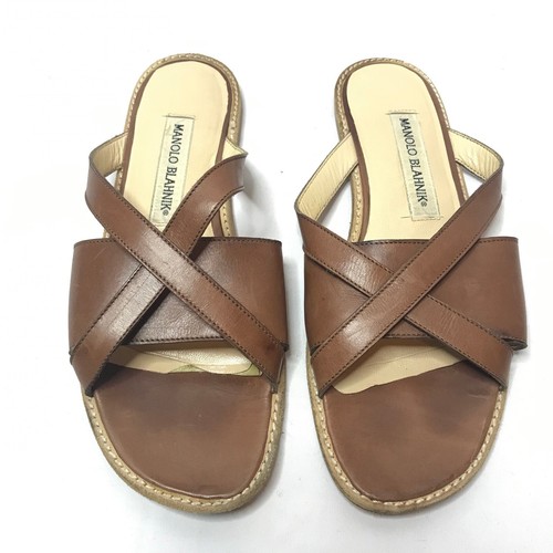 MBT Manolo Blahnik Sandali Slide Piatti Marroni Pelle Donna 6 36