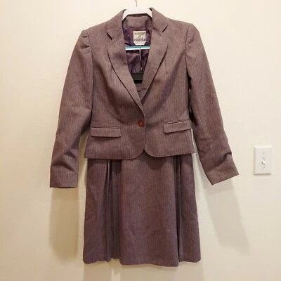 Vintage 80s Plum Tree Womens 9/10 Pinstripe Wool Blend Blazer Jacket Skirt Suit — 第 1/4 张图片