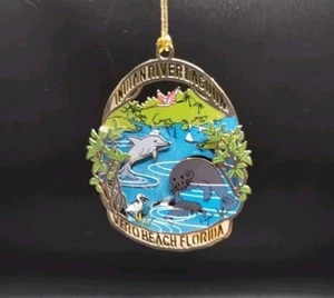 Indian River Lagoon Dolphin Manatee Bird Brass 3D Christmas Ornament Garden Club - Picture 1 of 12