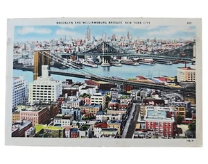 Puentes de Brooklyn y Williamsburg. Postal de la ciudad de Nueva York 1949 - Imagen 1 de 11
