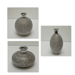 Gilde Väschen "Miro" Keramik silberfarben glasiert Oberflächenstruktur Blumen - Bild 1 von 4