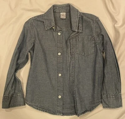 Carter's Boys denim jean long sleeve Shirt Gray/Black  Size 4T good clean - Image 1 of 2