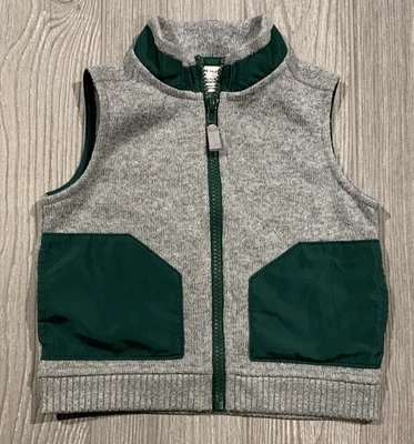 Chaleco Suéter Janie And Jack Niños Cremallera Completa Gris y Verde Talla 12-18 Meses #6135T Foto 1 de 4