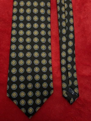 Corbata de seda negra Paul Fredrick nueva sin etiquetas con redondeados estampados hecha a mano EE. UU. de seda italiana Foto 1 de 4