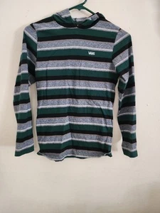 Vans Youth Medium Green/Gray Hooded Striped Pullover Shirt Boys Skateboarding - Picture 1 of 3