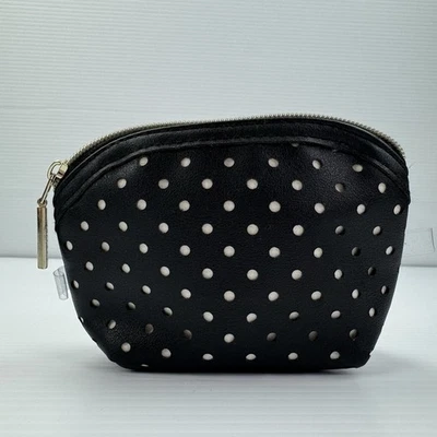 Jones New York Signature Black Polka Dot Faux Leather Makeup Cosmetic Pouch Bag - Image 1 of 4