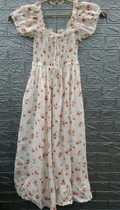 New Stanza Square Neck Stretch Waist Dress Cream/Orange Size XSmall - Picture 1 of 5