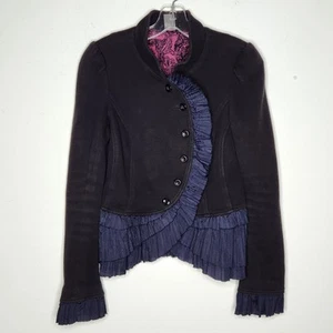 Free People Damen 8 Militär Rüschen Jacke schwarz Goth Y2K viktorianisch Emo Schößchen - Bild 1 von 11