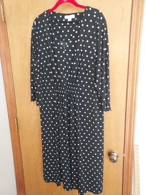 Coldwater Creek Size 2X Knit Dress Polka Dot Black Stretch Knit 3/4 Sleeve EUC - Image 1 of 4