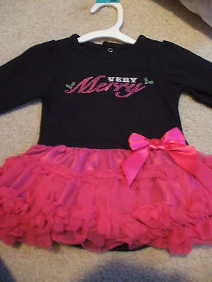 Bebé Glam Niña Muy Feliz Navidad Tutú Una Pieza 3M 6M Tú eliges Nuevo con Etiquetas Negro Rosa Arco! Foto 1 de 4