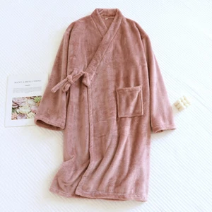 Mujeres Invierno Franela Kimono Bata Japonés Coral Terciopelo Albornoz Cuello en V Prendas para dormir - Imagen 1 de 9