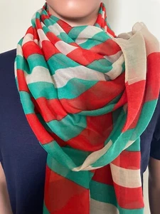 Unisex Red Green Beige Striped Shawl Wrap - Picture 1 of 1
