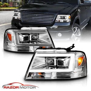 [LED Light Bar ] 2004-2008 Ford F150 Chrome Housing Square Projector Headlights - Picture 1 of 10