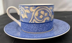 Sango Misono Belvedere 4859 Blue with Tan Scrolls and Dots Flat Cup and saucer - Picture 1 of 4