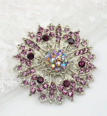 Broches de estrás de cristal morado alfileres tono plata regalo nupcial mujer Foto 1 de 4