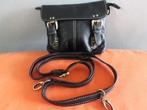 Genuine black pebble grain Leather shoulder /xbody contrast stitch handbag - Picture 1 of 8