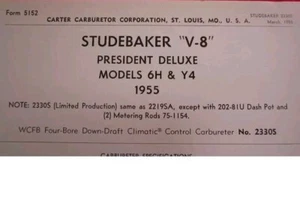 STUDEBAKER 1955 289 V8 PRESIDENT 6H,Y4 CARTER WCFB 4BL CARBURADOR INFORMACIÓN Y HOJAS DE ESPECIFICACIONES - Imagen 1 de 24