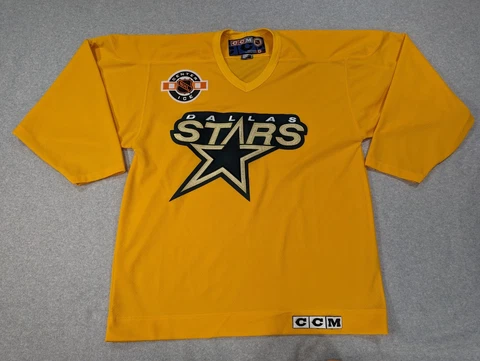 Dallas Stars Jersey Mens Large Yellow Center Ice Air Knit CCM Vintage Authentic Cover