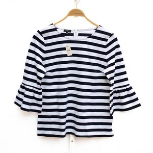 Talbots Top Damen PL gestreift Stretch Baumwolle 3/4 Glocken Rüschenärmel Coastal Chic - Bild 1 von 7