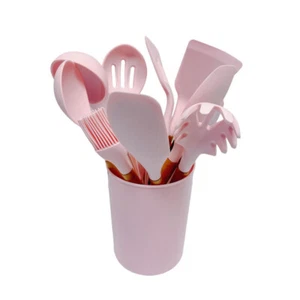 12 Pc Silicone Kitchen Utensil Set Spatula Spoon Pasta Serving Tong Whisk - PINK - Picture 1 of 12