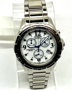 Citizen Women's Watch FB1350-58A Eco Drive Chronograph White Dial 40mm USED - Picture 1 of 14