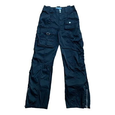 Limited Too Y2K Girls Black Satin Cargo Pants Sz 14 Slim Gorpcore 24x30 Utility - Image 1 of 4