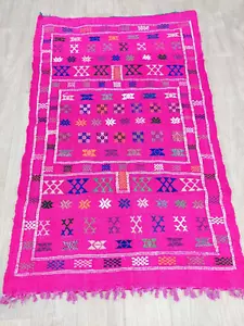 3x5 Moroccan Handmade Wool Area Rug Pink Tribal Berber embroidered Kilim Runner - Picture 1 of 8