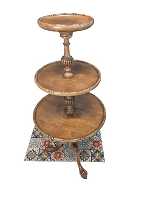 Antique 3 Tier Dumbwaiter Accent Clawfeet Butler Display Table - Image 1 of 4
