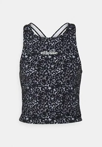 Ellesse Crop Gym Top Sports Lianton Black Backless Animal Print Logo - Picture 1 of 10