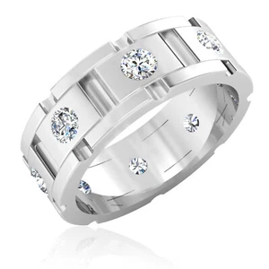 1.25Ct Round Men's Engagement Wedding Band Eternity Ring 14K White Gold Finish - Picture 1 of 7