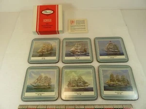Pimpernel 6 große Schiffe Untersetzer Korkrücken quadratisch 4 1/8 Zoll Acryl England - Bild 1 von 10