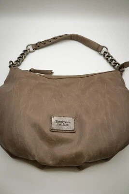Bolsa de mão Simply Vera Wang Hobo marrom acastanhado couro sintético corrente desleixada boho - Imagem 1 de 4