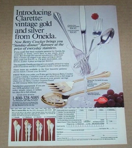1985 página de anuncio impreso - Oneida CLARETTE patrón platería publicidad Betty Crocker - Imagen 1 de 1