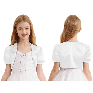 Girls Bolero Curved Top 3D Shrug Short Crop Puff Shirts Solid Color Camisole - Picture 1 of 33