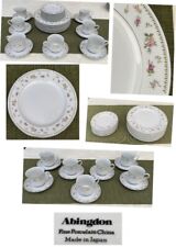 Vintage Abingdon Dinnerware Porcelain Pink Orange Flowers Platinum Japan 28-Pc