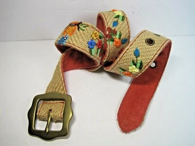  Women's Leather Fabric Embroidered Owls Flowers Belt Size 32 Beautiful - Image 1 of 4