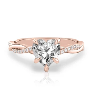 Anillo de compromiso fino de oro rosa de 14k diamante en forma de corazón cultivado en laboratorio IGI GIA de 1,20 quilates - Imagen 1 de 7