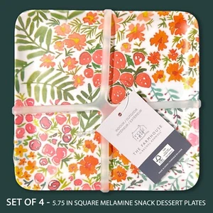 4 FARMHOUSE Rachel Ashwell 5.75" Square Melamine Plates Colorful Fruits Flowers - Picture 1 of 2