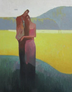 VYTAUTAS LAISONAS ORIGINAL Nuestra pareja de verano romántica trágica PINTURA AL ÓLEO - Imagen 1 de 1