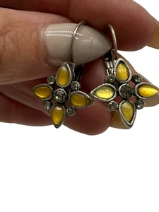 Pendientes colgantes Vitage flor plata esterlina amarillo citrino 925 suroeste - Imagen 1 de 4