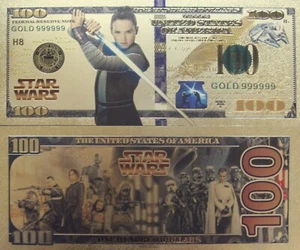 (1) Gold Banknote Star Wars "Rey Skywalker"  $100 Banknote For Gift - Picture 1 of 3