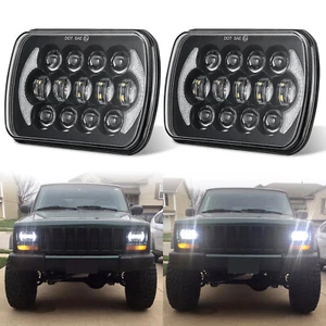 For Jeep 1984-2001 Cherokee XJ 7x6" 5x7" Black LED Headlights Hi/Lo DRL Pair DOT - Picture 1 of 12